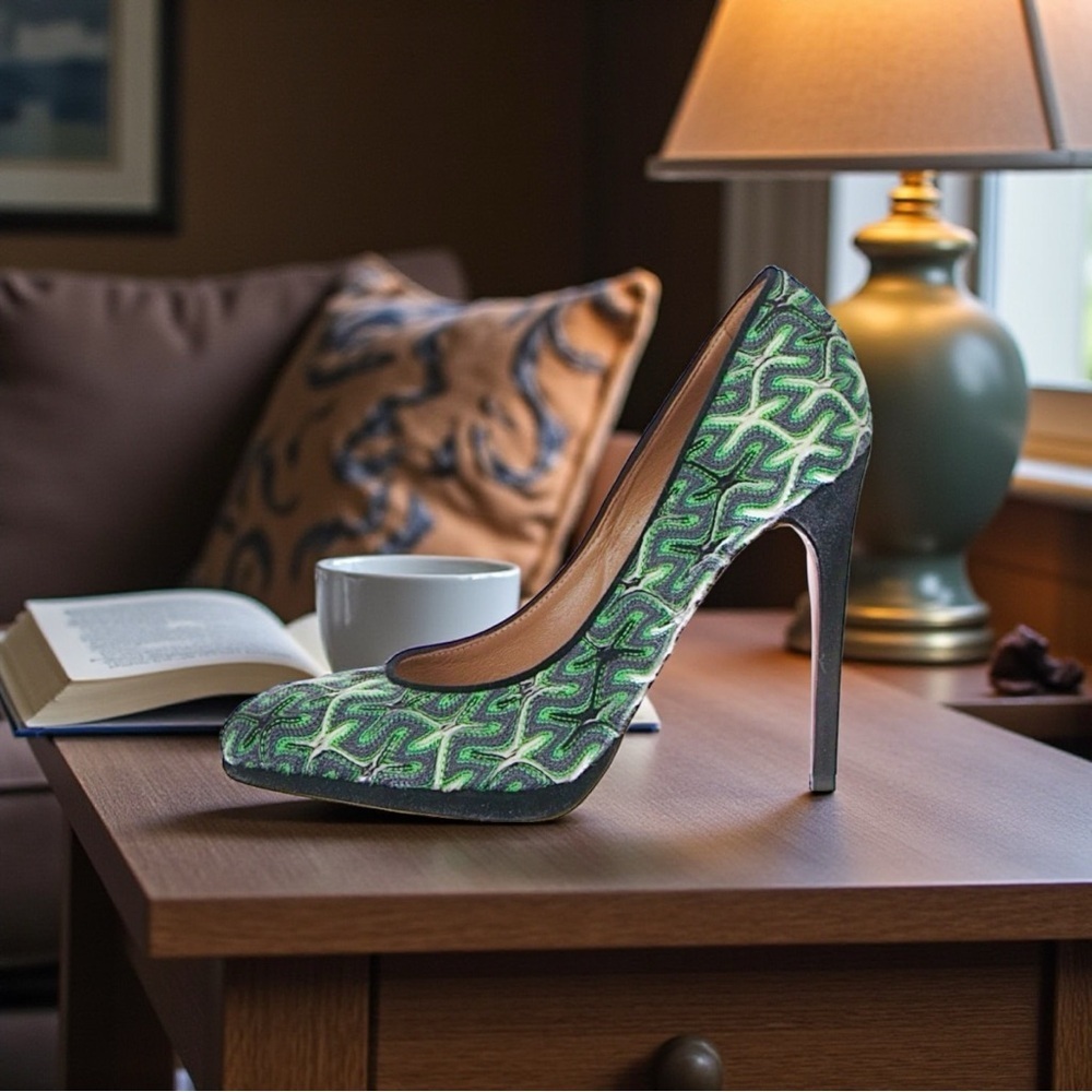 Missoni Green Printed Pumps Black Heels Shoes w/Box & Dustbag 6.5 - Picture 3 of 11